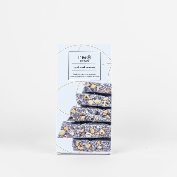 White chocolate 32% with crisp and currants, 100g
