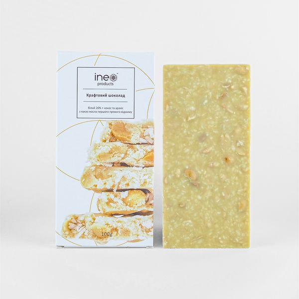 White chocolate 32% with coconut and peanuts, 100g